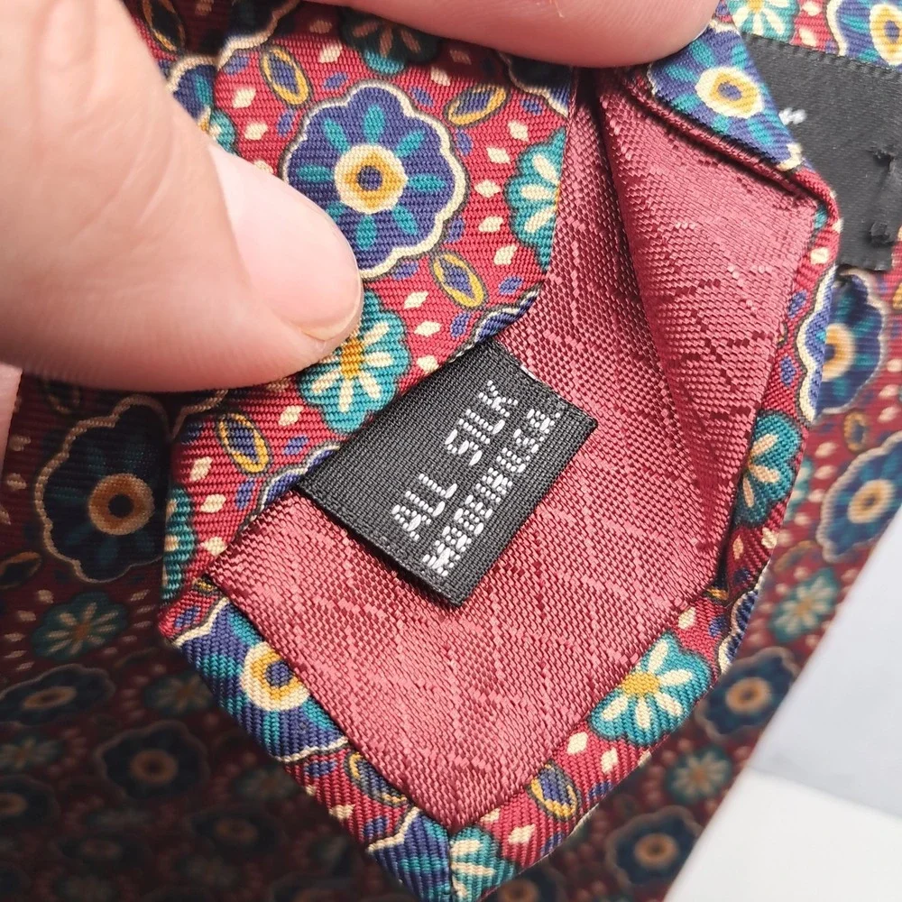 Christain Dior Monsieur Red‎ blue Floral Geometric Necktie Tie 58